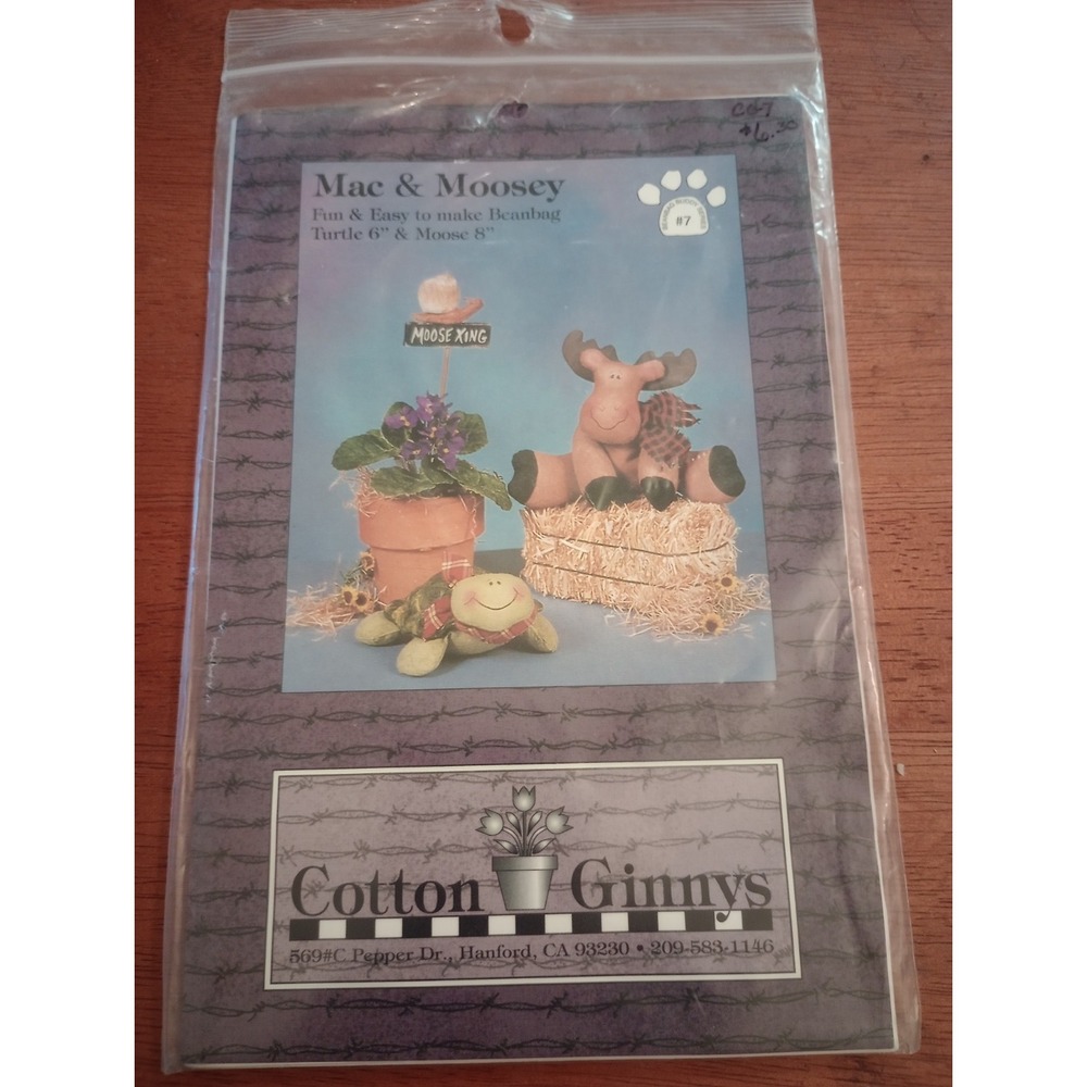 A Cotton Ginny Pattern Mac & Moosey Beanbag Turtle 6" & Moose 8" Beanbag Buddies